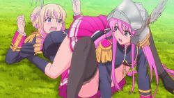 Rule 34 | 10s, 2girls, animated, animated gif, ankle boots, bertille althusser, blonde hair, kisaki mio, multiple girls, pink hair, thighhighs, walkure romanze, yuri
