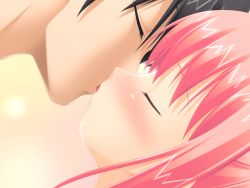 Rule 34 | 1boy, 1girl, aged down, blush, chippai imouto, french kiss, game cg, gradient background, hetero, kiss, pink hair, tongue