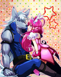 Rule 34 | 10s, 1boy, 1girl, bad id, bad pixiv id, belt, boots, couple, cure happy, dress, ectoplasm (pisces21), furry, furry male, furry with non-furry, height difference, hetero, hoshizora miyuki, interspecies, long hair, magical girl, pink eyes, pink hair, precure, sepia background, sitting, smile, smile precure!, tiara, werewolf, white hair, wolfrun, wrist cuffs