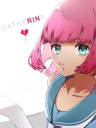 Rule 34 | 1boy, androgynous, bob cut, catherine: full body, catherine (game), dress, eyebrows, green eyes, highres, male focus, pink hair, rin (catherine), rubysp 720, short hair, solo, trap