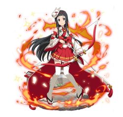 Rule 34 | 1girl, arrow (projectile), black eyes, black hair, bow, bow (weapon), detached sleeves, fire, floating hair, fox mask, full body, hakama, hakama short skirt, hakama skirt, holding, holding arrow, holding bow (weapon), holding weapon, japanese clothes, long hair, looking at viewer, mask, mask on head, ranguage, red bow, red hakama, ribbon-trimmed sleeves, ribbon-trimmed thighhighs, ribbon trim, simple background, skirt, smile, solo, standing, sword art online, thighhighs, very long hair, weapon, white background, white thighhighs, yui (sao), zettai ryouiki