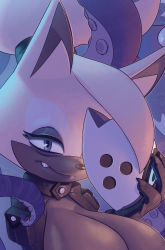 Rule 34 | 1girl, absurdres, animal ears, breasts, cleavage, fang, furry, furry female, gloves, highres, large breasts, mask, one eye closed, single fang, sonic (series), tail, third-party edit, whisper the wolf, wolf girl