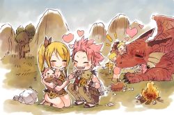 Rule 34 | 3girls, 4boys, blonde hair, blue hair, dragon, fairy tail, family, fire, food, if they mated, igneel, lucy heartfilia, meat, multiple boys, multiple girls, natsu dragneel, red hair, rusky