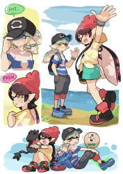 Rule 34 | + +, 2girls, adjusting clothes, adjusting headwear, alternate hairstyle, ankle boots, back-to-back, bag, baseball cap, beanie, black hat, black pants, blue footwear, blue shirt, boots, bracelet, brown eyes, callie (splatoon), capri pants, closed eyes, closed mouth, clothes pull, cloud, cloudy sky, commentary, cosplay, cousins, creatures (company), day, earrings, elio (pokemon), elio (pokemon) (cosplay), english text, fangs, full body, game freak, gen 7 pokemon, gomipomi, green skirt, hand in pocket, handbag, hat, holding, inkling, jewelry, light smile, litten, looking at another, looking at viewer, looking back, marie (splatoon), miniskirt, multicolored shirt, multiple girls, nintendo, no legwear, outdoors, pants, pink footwear, pink hat, pokemon, pokemon sm, popplio, print shirt, rowlet, selene (pokemon), selene (pokemon) (cosplay), shirt, shirt pull, short sleeves, sigh, sitting, skirt, sky, smile, splatoon (series), splatoon 1, starter pokemon trio, striped clothes, striped shirt, sweat, tentacle hair, wavy mouth, yellow shirt, you (pokemon sm) (cosplay)