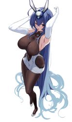 Rule 34 | 1boy, 8 (mmm st bbb), ;p, absurdly long hair, absurdres, armpits, arms up, azur lane, bare shoulders, blue eyes, blue hair, bodystocking, breasts, covered navel, crossed bangs, elbow gloves, from above, full body, glance, gloves, hair between eyes, hair ornament, highres, large breasts, long hair, looking at viewer, looking up, miniskirt, new jersey (azur lane), one eye closed, shoes, simple background, skirt, solo, tongue, tongue out, very long hair, white background, white footwear, white gloves, white skirt