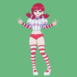 Rule 34 | 1girl, 3d, animated, animated gif, bouncing breasts, braid, breasts, freckles, full body, green eyes, medium breasts, navel, no pants, panties, red hair, red panties, smile, solo, striped clothes, striped thighhighs, thighhighs, thighs, twin braids, underwear, wendy&#039;s, wendy (wendy&#039;s)