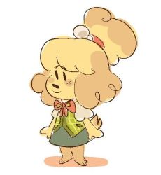 Rule 34 | animal crossing, dress, green dress, isabelle (animal crossing), nintendo, simple background, source request, standing, white background