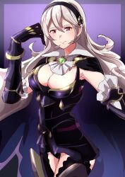 Rule 34 | 1girl, absurdres, armor, breasts, cape, cleavage, corrin (female) (fire emblem), corrin (fire emblem), female focus, fire emblem, fire emblem fates, highres, large breasts, long hair, looking at viewer, medium breasts, nintendo, pointy ears, red eyes, slit pupils, solo, tagme, to (tototo tk)