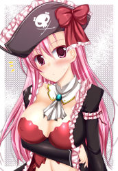 Rule 34 | 10s, 1girl, :&lt;, ascot, bad id, bad pixiv id, blush, bow, breast hold, breasts, bustier, captain liliana, cleavage, colored eyelashes, frills, hat, hat bow, highres, jolly roger, large breasts, lingerie, long hair, long sleeves, midriff, navel, pink eyes, pink hair, pirate, pirate hat, purple eyes, queen&#039;s blade, queen&#039;s blade rebellion, ribbon, skull and crossbones, skull and crossed swords, solo, uminchu, underwear, very long hair