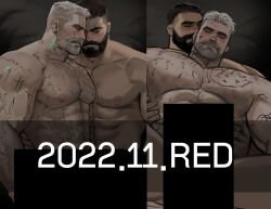 Rule 34 | 2boys, abs, bara, beard, blush, body markings, censored, chest hair, couple, dated, david king (dead by daylight), dead by daylight, dopey (dopq), facial hair, full beard, grey hair, hairy, hands on another&#039;s waist, happy sex, kiss, large pectorals, male focus, mature male, multiple boys, muscular, muscular male, nipples, paid reward available, pectorals, profile, sex, short hair, sparse chest hair, split screen, thick beard, thick eyebrows, torogao, vittorio toscano, yaoi