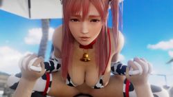 Rule 34 | 1boy, 1girl, 3d, animal ears, animal print, animated, areola slip, bell, bikini, bikini top only, bottomless, breasts, choker, cleavage, cloud, coelacanth, cow print, cow print bikini, cow print gloves, cow print thighhighs, cowgirl position, dead or alive, dead or alive xtreme venus vacation, elbow gloves, facing viewer, fake animal ears, fish, girl on top, gloves, hanging breasts, highres, honoka (doa), interlocked fingers, lazyprocrastinator, long hair, looking at viewer, medium breasts, outdoors, palm tree, penis, pink hair, pov, pov hands, print bikini, print gloves, print thighhighs, pussy, red eyes, sex, sky, smile, sound, straddling, swimsuit, tree, uncensored, vaginal, video