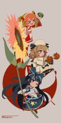 Rule 34 | 3girls, absurdres, apple, black hair, blonde hair, closed mouth, fairy, fairy wings, flower, food, fruit, hat, highres, holding, holding food, holding fruit, housulu, long hair, luna child, moon, multiple girls, one eye closed, open mouth, pixel art, red hair, short hair, star (symbol), star sapphire, sun, sunflower, sunny milk, touhou, wings