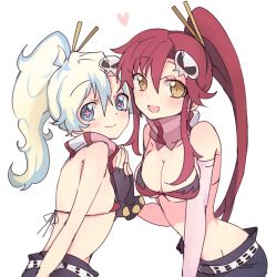 Rule 34 | + +, 2girls, alternate hairstyle, bikini, bikini top only, blush, breasts, cleavage, cosplay, cross-shaped pupils, fingerless gloves, gloves, hair ornament, hair up, holding hands, long hair, looking at viewer, matching outfits, multicolored hair, multiple girls, nia teppelin, open mouth, ponytail, red hair, scarf, skull hair ornament, smile, swimsuit, symbol-shaped pupils, tengen toppa gurren lagann, two-tone hair, usame, yellow eyes, yoko littner, yoko littner (cosplay)