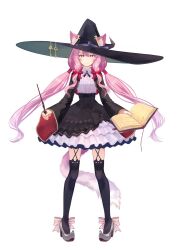 Rule 34 | 1girl, animal ear fluff, animal ears, black dress, black hat, black thighhighs, book, brat (brabrabrat00), cat ears, cat girl, cat tail, dress, ears through headwear, full body, hair ribbon, hat, highres, holding, holding book, holding wand, indie virtual youtuber, key, long sleeves, looking at viewer, meika ruka, official art, open book, pink eyes, pink hair, red ribbon, ribbon, standing, striped ribbon, tail, thighhighs, twintails, virtual youtuber, wand, wide sleeves, witch hat