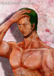 Rule 34 | 1boy, green hair, male focus, one-eyed, one piece, riria, roronoa zoro, scar, topless male, swordsman (fgo516824681)