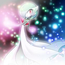 Rule 34 | bob cut, colored skin, creatures (company), dress, from side, game freak, gardevoir, gen 3 pokemon, green hair, hair over one eye, looking at viewer, multicolored skin, nintendo, parted lips, pink eyes, pokemon, pokemon (creature), shiratsuki (royal moon), two-tone skin, white dress, white skin