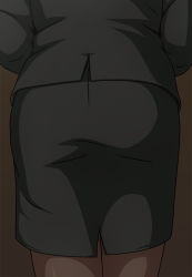 Rule 34 | 1girl, amagami, ass, black skirt, cowboy shot, formal, from behind, head out of frame, legs, negurie, pantyhose, pencil skirt, simple background, skirt, solo, suit, takahashi maya, thighs