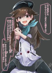 Rule 34 | 1girl, absurdres, artist request, blush, breasts, brown eyes, brown hair, evangelion: 3.0+1.0 thrice upon a time, femdom, girl on top, grin, gun, handgun, highres, housei fenoru, ikari shinji, kneeling, long hair, looking at another, looking at viewer, neon genesis evangelion, pistol, rebuild of evangelion, shiny clothes, simple background, sitting, sitting on person, smile, solo, suzuhara sakura, translation request, very long hair, weapon