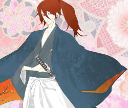Rule 34 | 1boy, brown hair, himura kenshin, katana, male focus, ponytail, rurouni kenshin, samurai, scar, solo, sword, weapon