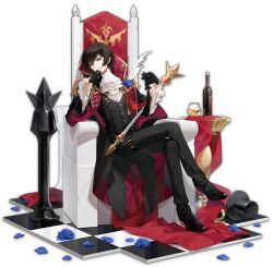Rule 34 | 1boy, artist request, black footwear, black gloves, blue flower, blue rose, bottle, brown hair, cape, chess piece, code geass, flower, glass, gloves, highres, holding, holding chess piece, holding scepter, king (chess), lelouch vi britannia, looking at viewer, mahjong soul, male focus, official art, pants, petals, purple eyes, rose, scepter, short hair, sitting, solo, table, throne, transparent background