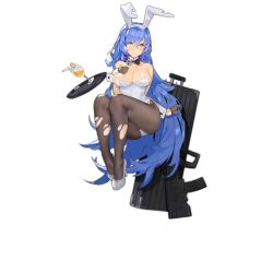 Rule 34 | 1girl, animal ears, assault rifle, bare shoulders, blue hair, bow, bowtie, breast suppress, breasts, brown gloves, brown pantyhose, bullpup, cleavage, closed mouth, detached collar, fake animal ears, frown, full body, girls&#039; frontline, gloves, gun, weapon case, hair between eyes, hairband, half gloves, high heels, kishiyo, large breasts, leotard, long hair, official alternate costume, official art, pantyhose, playboy bunny, rabbit ears, rifle, solo, tar-21 (girls&#039; frontline), torn clothes, torn pantyhose, transparent background, tray, very long hair, weapon, wrist cuffs, yellow eyes