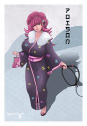 Rule 34 | 1girl, absurdres, bag, capcom, cuffs, dante grapes, female focus, final fight, hair over one eye, handbag, handcuffs, highres, japanese clothes, kimono, pink hair, poison (final fight), solo, street fighter, street fighter v, whip
