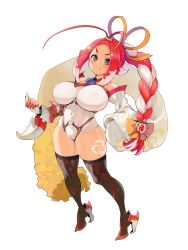 Rule 34 | 1girl, antenna hair, black eyes, braid, braided ponytail, breasts, cameltoe, covered erect nipples, covered navel, curvy, dairoku ryouhei, detached sleeves, full body, high heels, huge breasts, leg tattoo, long hair, looking at viewer, multicolored hair, o-ring, official art, photoshop (medium), pink hair, ryoji (nomura ryouji), single sleeve, smile, solo, tattoo, transparent background, two-tone hair, v-shaped eyebrows, white hair