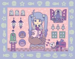 Rule 34 | 1girl, bell, bright pupils, cane, creature, door, flower, garouma, grey eyes, grey hair, hair ornament, hat, highres, ladder, lantern, letter, long hair, mailbox (incoming mail), original, purple flower, solo, star (symbol), suction cups, tentacles, top hat, upper body, white pupils