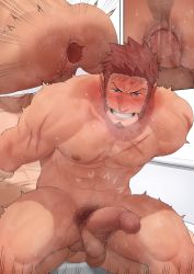 Rule 34 | 2boys, abs, absurdres, anal, anus, ass, bara, blush, cum, erection, fate/grand order, fate (series), full body, highres, male focus, male penetrated, multiple boys, muscular, napoleon bonaparte (fate), nipples, nywlub (bulwyn), pectorals, penis, red hair, restrained, scar, solo focus, sweat, tagme, testicles, wince