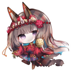 Rule 34 | 1girl, :3, animal ears, bad id, bad pixiv id, black footwear, black thighhighs, boots, brown hair, character request, chibi, closed mouth, commentary request, cottontailtokki, flower, full body, hair flower, hair ornament, headpiece, holding, holding mask, long hair, long sleeves, mask, unworn mask, pleated skirt, purple eyes, purple skirt, red flower, red shirt, shadowverse, shirt, simple background, skirt, sleeves past wrists, solo, standing, standing on one leg, thigh boots, thighhighs, very long hair, white background, wide sleeves
