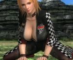 Rule 34 | 1girl, 3d, all fours, animated, blonde hair, blue eyes, bodysuit, breast expansion, breasts, center opening, cleavage, dead or alive, dead or alive 5, female focus, huge breasts, kneeling, no bra, racing suit, short hair, solo, tagme, tecmo, tina armstrong, unzipped, video, video