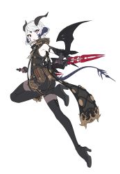 Rule 34 | 1girl, absurdres, ass, au ra, bad id, bad twitter id, black footwear, boots, dagger, dragon horns, dragon tail, dragon wings, dual wielding, final fantasy, final fantasy xiv, heterochromia, high heel boots, high heels, highres, holding, holding dagger, holding knife, holding weapon, horns, knife, looking at viewer, multiple horns, parted lips, red eyes, reverse grip, samei ikusa, short hair, solo, tail, thigh boots, thighhighs, vest, weapon, white hair, wide-eyed, wings