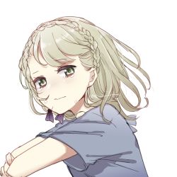 Rule 34 | 1girl, blonde hair, braid, briar rose (sinoalice), closed mouth, crying, crying with eyes open, hair between eyes, hair ribbon, highres, hospital gown, looking at viewer, portrait, ribbon, rico tta, short hair, short sleeves, simple background, sinoalice, solo, tearing up, tears, white background, yellow eyes