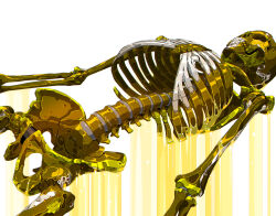 Rule 34 | 1other, bone, from above, highres, lying, on back, original, ribs, science fiction, simple background, skeleton, solo, spine, teru by m, water, white background, yellow theme