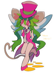 Rule 34 | 1girl, animal ears, blush stickers, breasts, green hair, hat, heart, heart tail, highres, leotard, mad rat dead, mouse (animal), mouse ears, mouse girl, mouse tail, nippon ichi, rat god, red eyes, tail, tie clip, top hat, wings