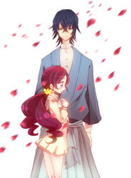 Rule 34 | 10s, 1boy, 1girl, bad id, bad pixiv id, black hair, coupe (heartcatch precure!), glasses, grandfather and granddaughter, hakama, hakama skirt, hanasaki sora, hanasaki tsubomi, hand on shoulder, heartcatch precure!, height difference, japanese clothes, long hair, own hands clasped, own hands together, petals, pink eyes, pink hair, precure, school uniform, skirt, smile, time paradox, white background, yellow eyes, yukiyanagi raki