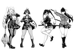 Rule 34 | &gt;:(, 4girls, :d, ahoge, ass, bandaged hand, bandages, black jacket, black pantyhose, black socks, blazer, blonde hair, bow, bowtie, breasts, commentary request, cracking knuckles, cross, drill hair, fan no hitori, fang, fist in hand, gloves, greyscale, hair ribbon, hair tie, hand to own mouth, high ponytail, highres, holding, holding sword, holding weapon, huge ass, jacket, katana, kneehighs, large breasts, loafers, low ponytail, mace, miniskirt, monochrome, multiple girls, nanako von meinsfelt, navel, necktie, ojou-sama pose, open clothes, open jacket, open mouth, original, own hands together, panties, pantyhose, pantyshot, pleated skirt, pocket, ponytail, ribbon, school uniform, serafuku, serious, sheath, shoes, skin fang, skirt, smile, socks, speech bubble, sweater vest, sword, tan, thick thighs, thighhighs, thighs, tsurime, twin drills, twintails, underwear, unsheathed, v-shaped eyebrows, weapon, white gloves, white thighhighs, zettai ryouiki