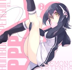 Rule 34 | 10s, 1girl, black footwear, black hair, blush, boots, breasts, brown eyes, character name, copyright name, english text, expressionless, eyelashes, floating, food, food in mouth, hair between eyes, hand in own hair, hand on own thigh, headphones, hood, hooded jacket, humboldt penguin (kemono friends), itoichi., jacket, japari bun, kemono friends, leg up, long sleeves, looking at viewer, md5 mismatch, medium breasts, multicolored hair, musical note, pink hair, quaver, resolution mismatch, romaji text, shoe soles, short hair, socks, solo, source smaller, speech bubble, spoken musical note, string, tareme, thighs, tube socks, white background, white hair