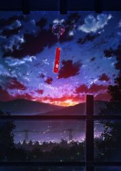 Rule 34 | blurry, bokeh, city, cloud, cloudy sky, commentary request, depth of field, highres, night, night sky, original, power lines, scenery, sky, star (sky), sunset, vinci v7, wind chime, wind chime focus