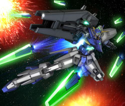 Rule 34 | 10s, energy sword, explosion, funnels (gundam), gun, gundam, gundam age, gundam age-fx, hiropon (tasogare no puu), looking at viewer, mecha, no humans, robographer, robot, solo, space, star (symbol), sword, weapon