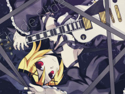 Rule 34 | 1girl, blonde hair, detached sleeves, frown, guitar, instrument, kagamine rin, red eyes, ribbon, short hair, solo, tamura hiro, vocaloid