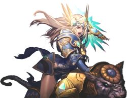 Rule 34 | 1girl, armor, artist request, chaos online, edelyn, light brown hair, long hair, official art, open mouth, pantyhose, riding, solo, transparent background