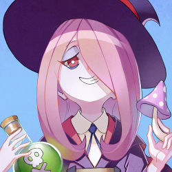 Rule 34 | 10s, 1girl, little witch academia, red eyes, simple background, solo, sucy manbavaran