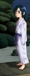 Rule 34 | 00s, 1boy, artist request, barefoot, black hair, child, code geass, japanese clothes, kimono, lelouch vi britannia, male focus, outdoors, purple eyes, rock, solo, source request, tree, aged down