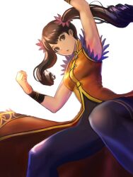 Rule 34 | 1girl, black hair, blush, bracelet, breasts, brown eyes, china dress, chinese clothes, dress, gloves, hair ornament, jewelry, ling xiaoyu, long hair, medium breasts, meke (77842928), namco, pants, short twintails, sleeveless, solo, tekken, tekken 7, tight clothes, tight pants, twintails