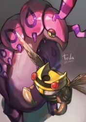 Rule 34 | animal focus, bug, claws, closed mouth, commentary request, creatures (company), dated, game freak, gen 3 pokemon, gen 5 pokemon, highres, horns, ninjask, nintendo, no humans, pokemon, pokemon (creature), red eyes, scolipede, signature, teda (teba3939)