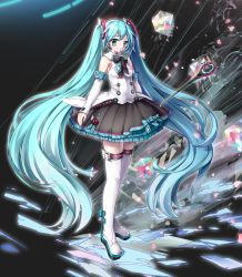 Rule 34 | 1girl, absurdly long hair, anniversary, aqua eyes, aqua hair, artist name, artist request, bare shoulders, black skirt, blue eyes, blue hair, blue nails, blush, boots, breasts, buttons, collared shirt, female focus, full body, hatsune miku, highres, holding, holding scepter, long hair, looking at viewer, medium breasts, musical note, nail, nail polish, petals, scepter, shirt, skirt, smile, solo, twintails, very long hair, vocaloid, white footwear, white legwear, white shirt