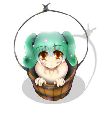 Rule 34 | 1girl, bucket, completely nude, female focus, green hair, in bucket, in container, kisume, nude, solo, te.to.ra, touhou