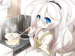 Rule 34 | 10s, 1girl, abyssal ship, apron, black nails, blue eyes, blush, comic, commentary request, cooking, dress, hand fan, foreshortening, goma (gomasamune), hair between eyes, hair ornament, hair scrunchie, heart, highres, kantai collection, ladle, looking at viewer, nail polish, new submarine princess, open mouth, outstretched arm, ponytail, pov, saucer, scrunchie, sleeveless, sleeveless dress, smile, solo, stew, stove, translation request, white hair, wrist scrunchie