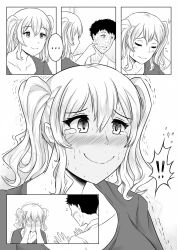 Rule 34 | !, !!, ..., 1boy, 1girl, blush, comic, covering face, embarrassed, full-face blush, greyscale, highres, kantai collection, kashima (kancolle), monochrome, robba-san (wangphing), spoken ellipsis, staring, tears, trembling, twintails, wangphing